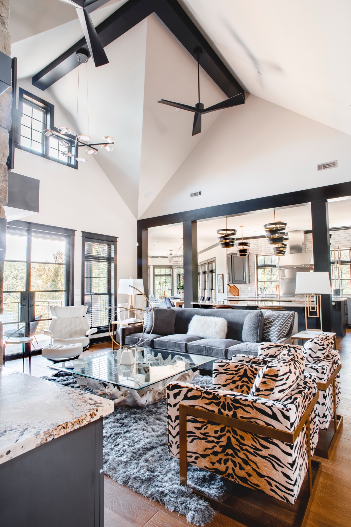 Vaulted great room interior — Crownover build
